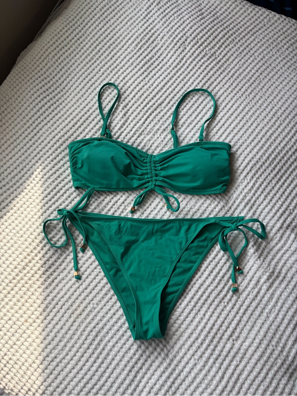 Garage Green Ruched Bandeau Tie-Side Bikini